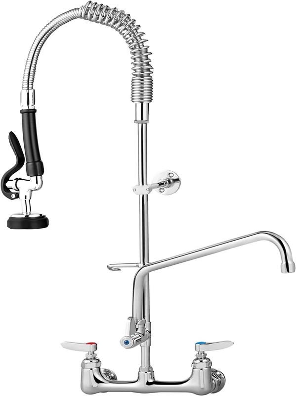 Commercial Faucet with Pre-Rinse Sprayer, 8" Adjustable Center Wall Mount Kitche