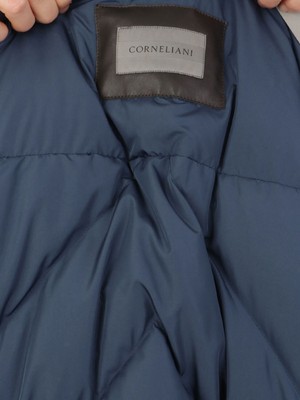 Pre-owned Corneliani Mens Shearling Neck Wool Down Jacket 40 Navy It 50 - $1495 In Blue