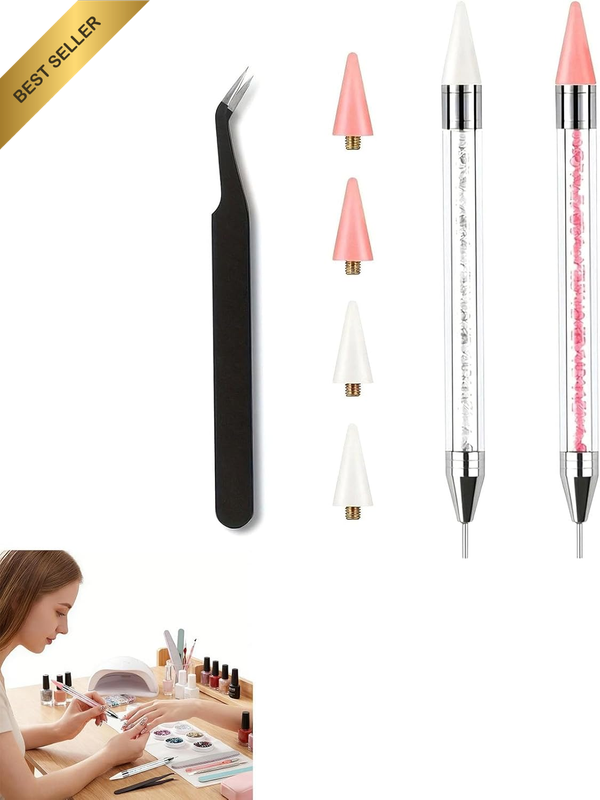 Rhinestone Picking Tool Set with Double Headed Metal Handle, 4 Self-Adhesive Wax