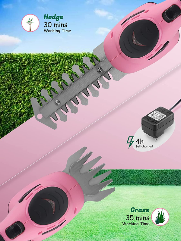 2-In-1 Electric Hand Held Grass Shear Pink Hedge Trimmer Shrubbery Clipper