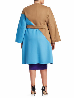 Pre-owned Marina Rinaldi Fausto Puglisi X  Women's Camel Telefilm Coat $2600 In Camel/blue