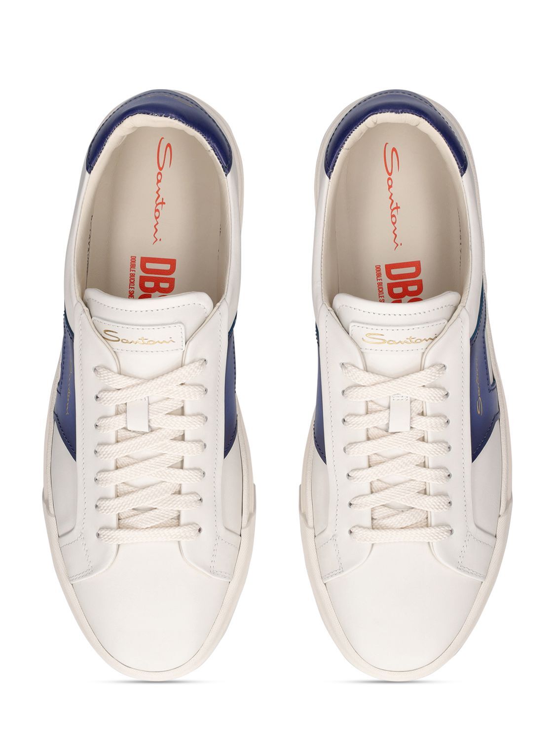 Pre-owned Santoni Dbs Oly Men's White/blue Leather Low Top Sneakers