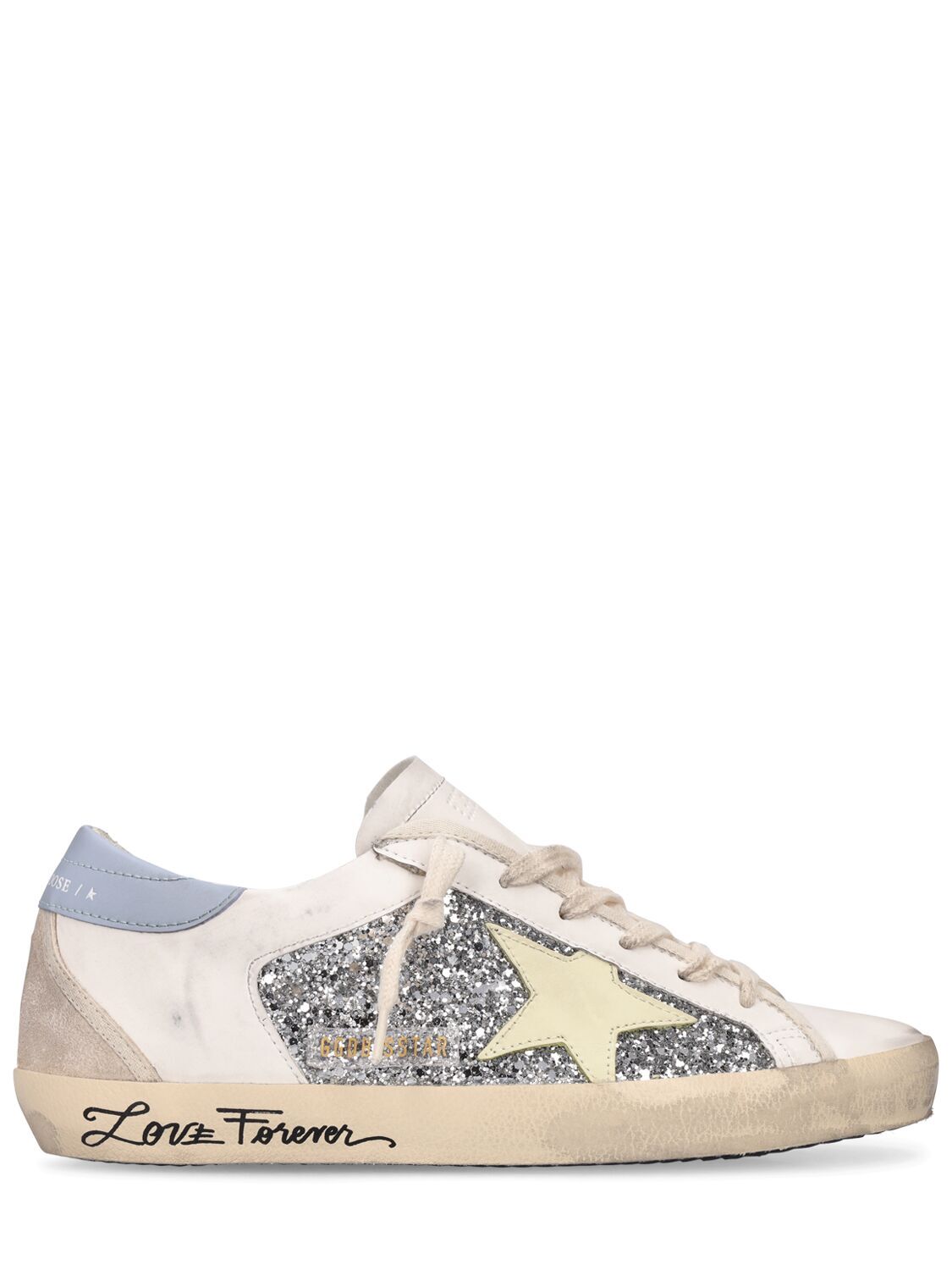 Pre-owned Golden Goose Super-star Women's White/blue Glittered Low Top Sneakers