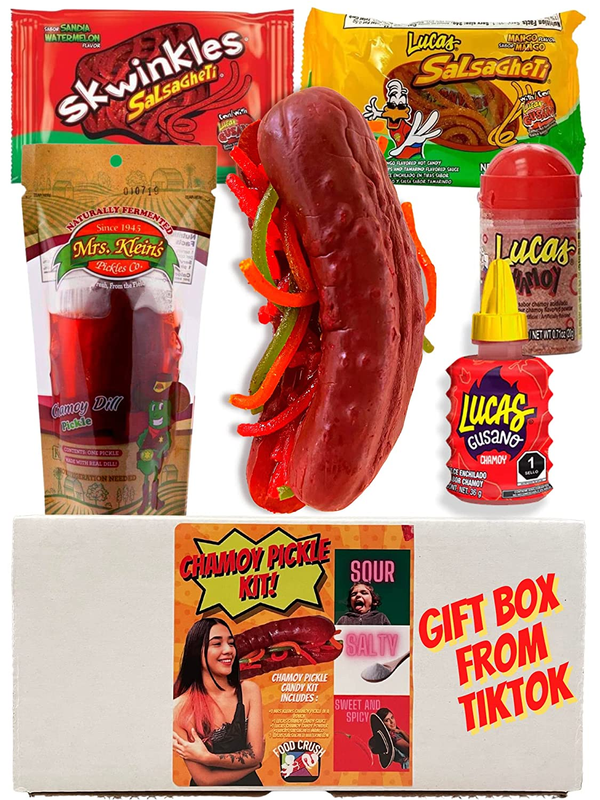 Chamoy Pickle Kit-Mexican Candy Gift Box-Variety Candy Pack, Chamoy Pickles Sing