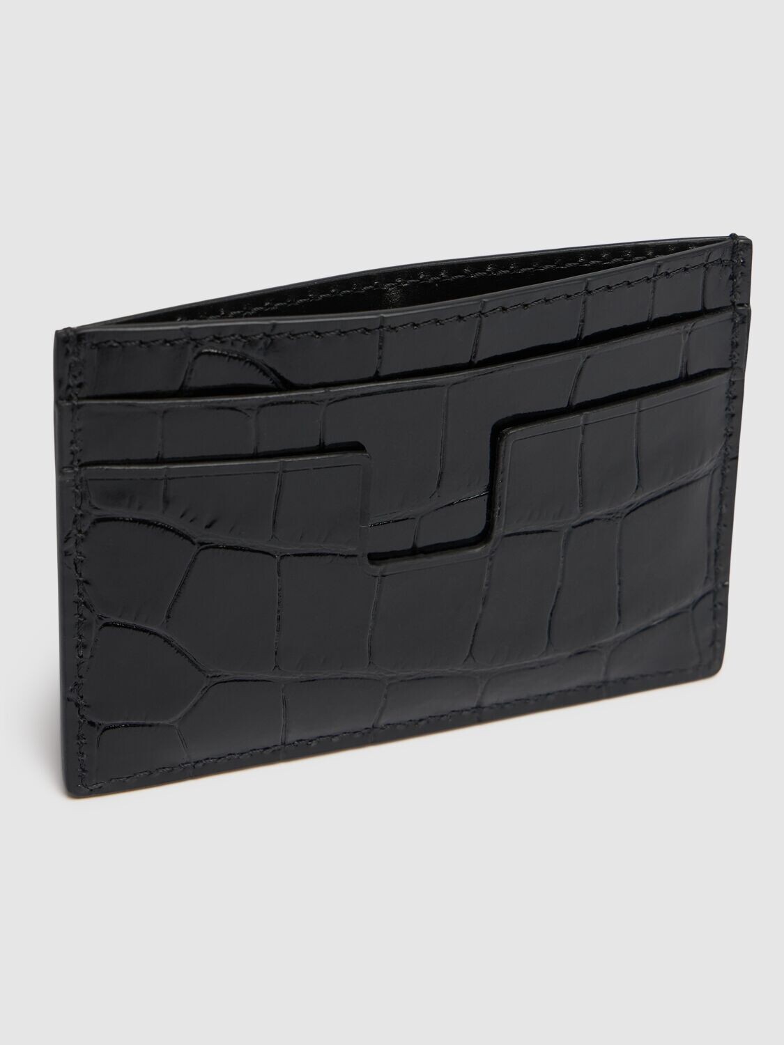 Pre-owned Tom Ford Men's Black Croc Printed Glossy Leather Classic Card Holder