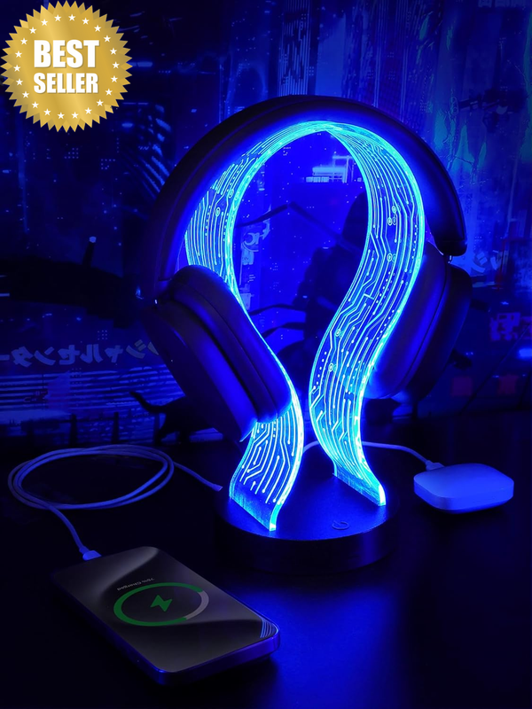 Light up Headphone Stand with 16 Color Lights, PCB Pattern Acrylic Headset Stand