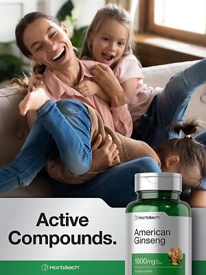 American Ginseng Capsules | 1800 mg | 200 Count | Non-GMO | by Horbaach