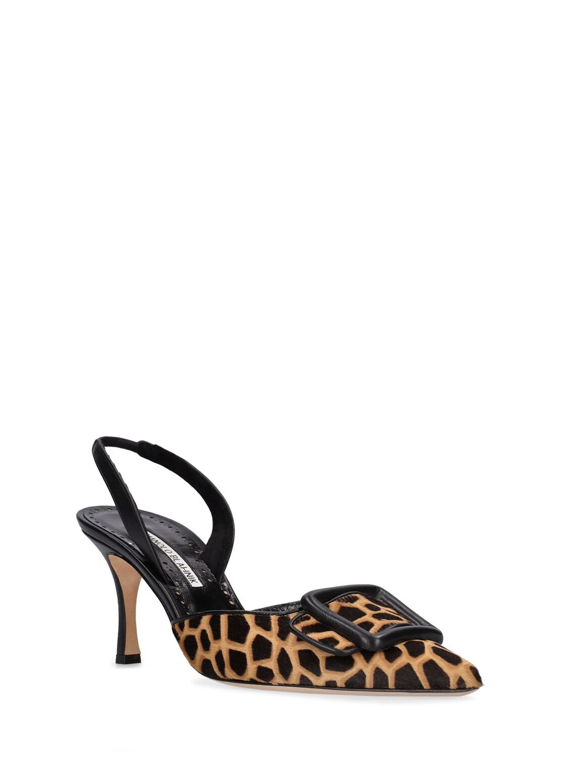 Pre-owned Manolo Blahnik Mayslibi Beige/black Leather 70mm Slingback Pumps