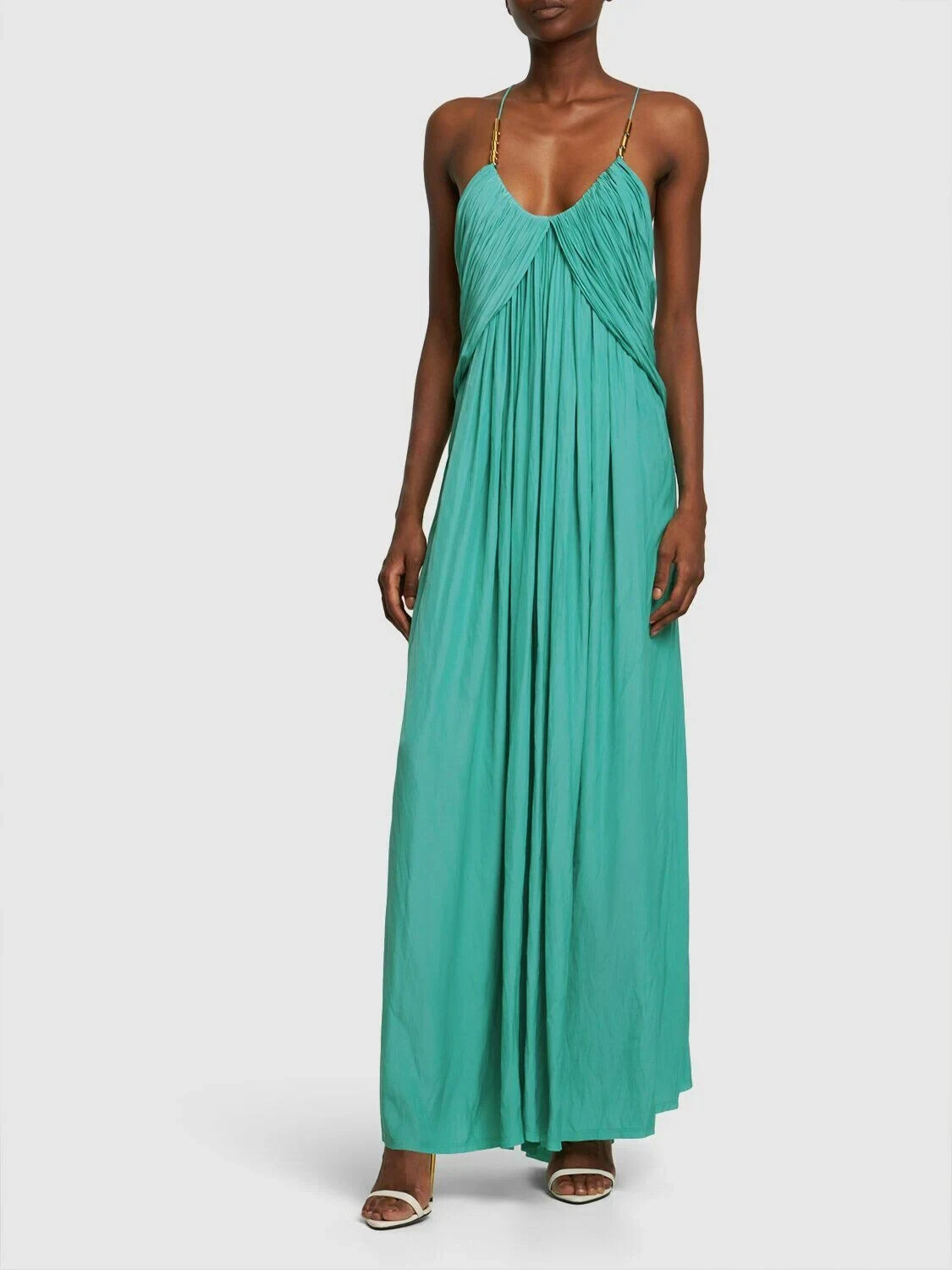 LANVIN Paris Embellished Pleated Maxi Dress Women's Green Fully Pleated - Picture 1 of 13