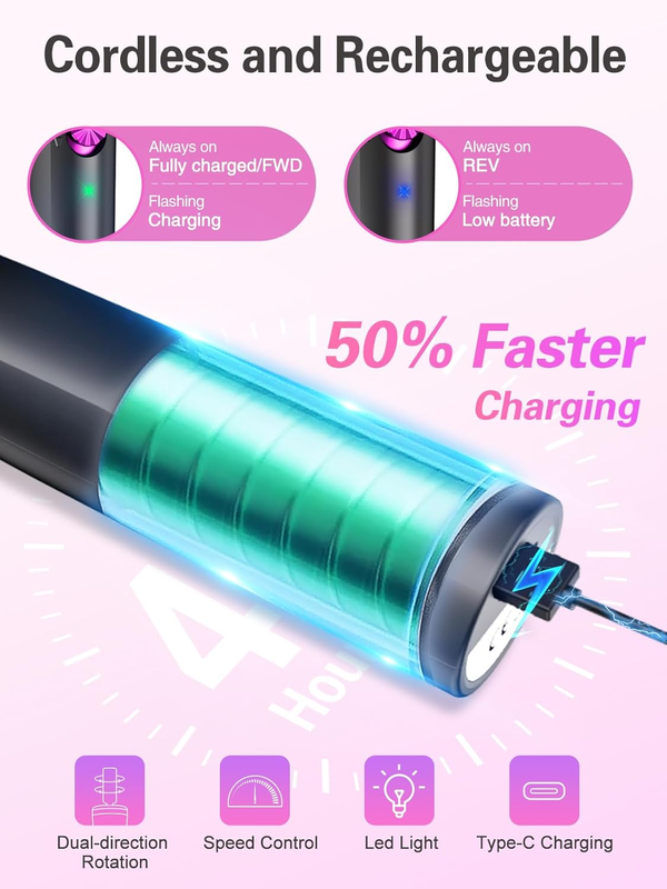 Cordless Nail Drill, Portable Electric Nail File with LED Light for Acrylic Gel