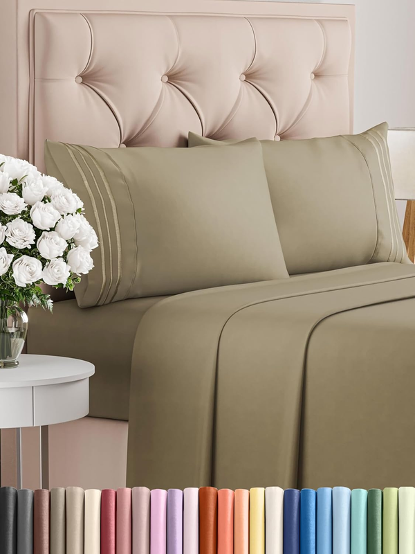 Queen Size 4 Piece Sheet Set - Comfy Breathable & Cooling Bed Sheets Set - Hotel Luxury Bedding for Women, Men, Kids & Teens - Deep Pockets, Easy Secure Fit, Soft and Wrinkle Free - Oeko-Tex - Khaki