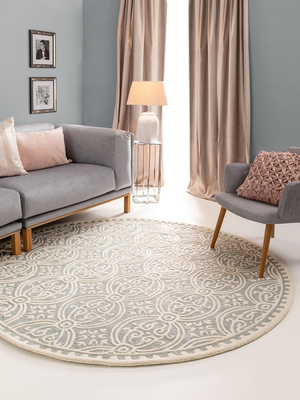 benuta Wollteppich Windsor Hellblau ø 200 cm rund Teppich Wohnzimmer Kurzfloor