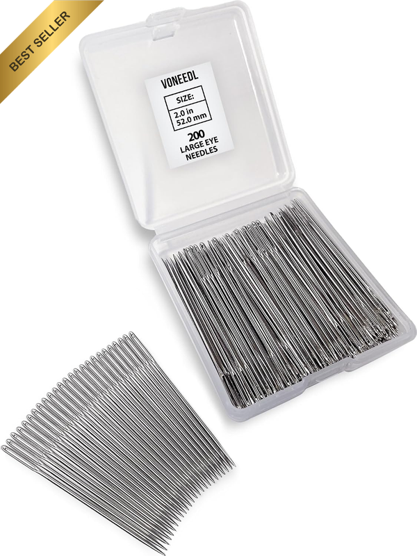 Large Eye Heavy Duty Sewing Needles, 200 Pieces, 5.08Cm Big Eye, Bulk Set for Em