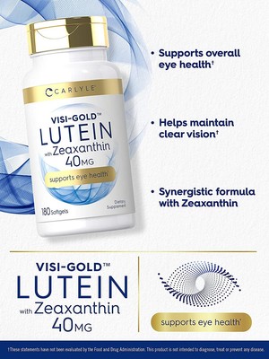 Lutein and Zeaxanthin 40 mg | 180 Softgels | Eye Health Vitamins | by Carlyle