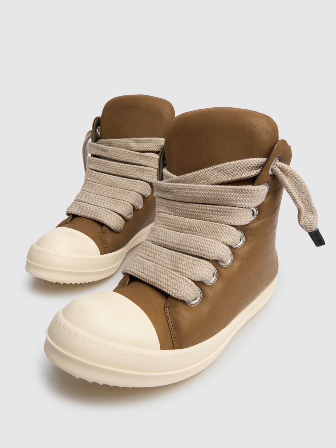 Pre-owned Rick Owens Jumbolaced Porterville Padded High Top Bean/milk Sneakers Fw24 In Brown
