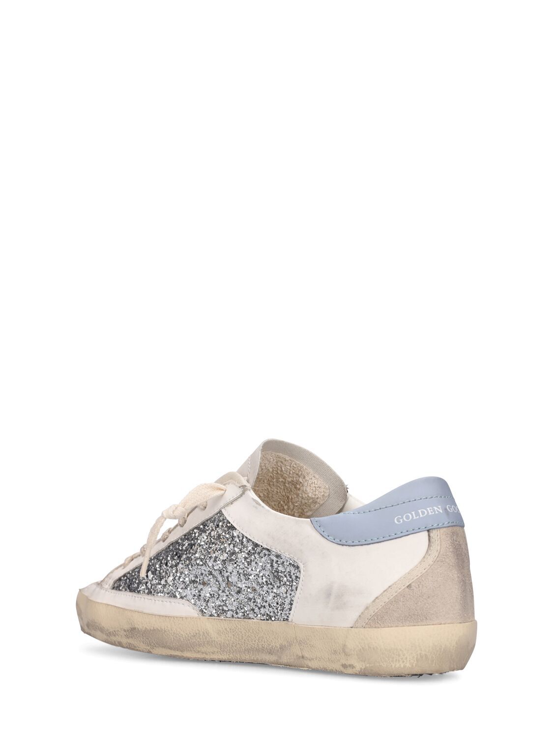 Pre-owned Golden Goose Super-star Women's White/blue Glittered Low Top Sneakers