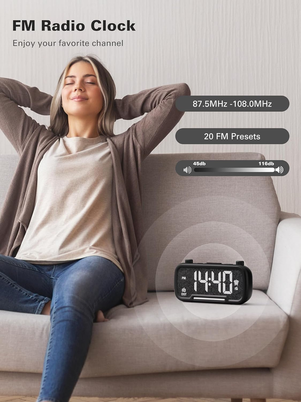 Alarm Clock Radio with Bluetooth Speaker & FM Radio - 5 Adjustable Brightness an