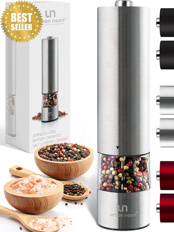 Electric Salt or Pepper Grinder (1 Mill, 8.1" Tall) - One-Handed Push-Button Mil