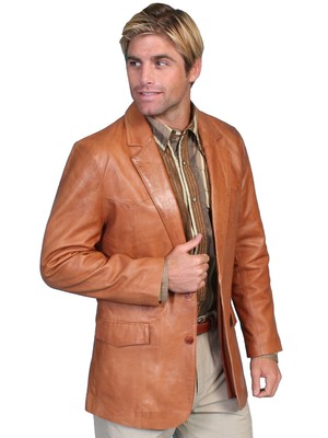 Pre-owned Scully Leather Mens Western Lambskin Blazer Ranch Tan