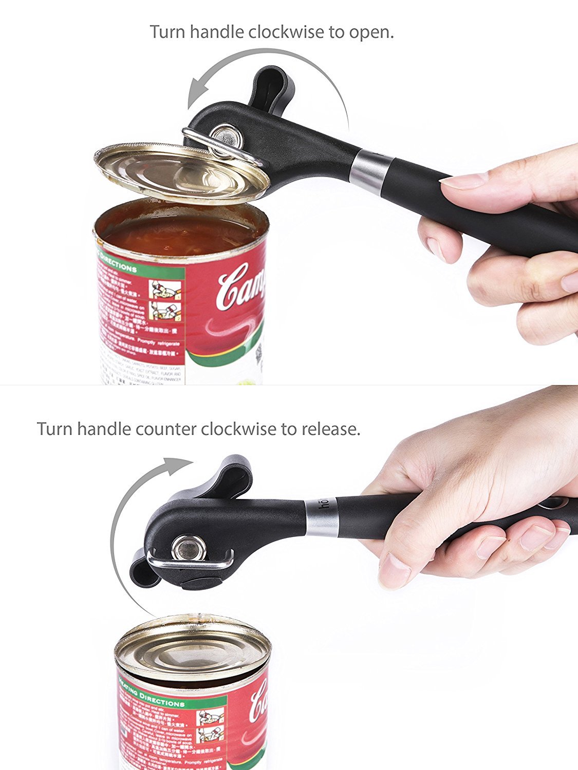 hölm Professional Can Opener - Black. Ergonomic Smooth Edge Opener