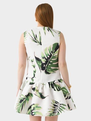 Pre-owned Leo Lin Petra Mini Dress In Botanica Print - Size 4/au8 In Green