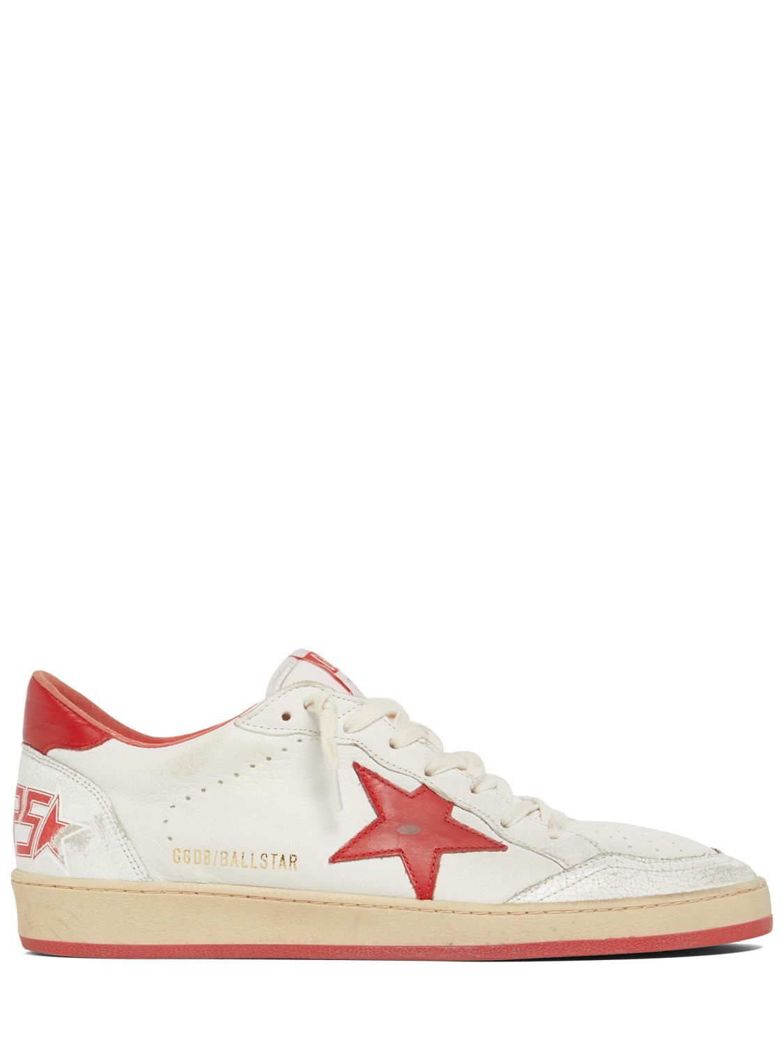 Pre-owned Golden Goose Ball Star Men's White/red Leather Low Top Sneakers