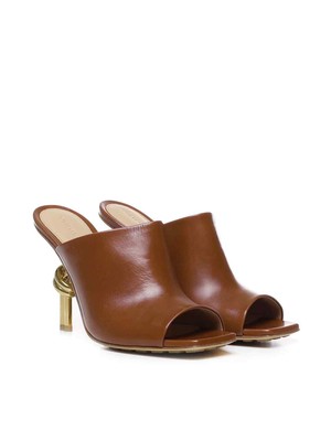 Pre-owned Bottega Veneta Knot Leather Mules In Brown