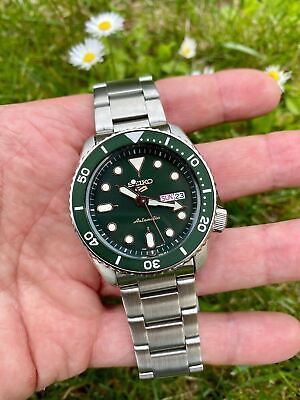Pre-owned Seiko 5 Sports Srpd63k1 Green Dial Automatic Stainless Steel Analog Men's Watch