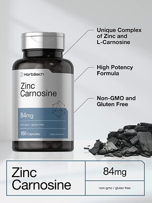 Zinc Carnosine Supplement | 84mg | 150 Capsules | Non-GMO | by Horbaach