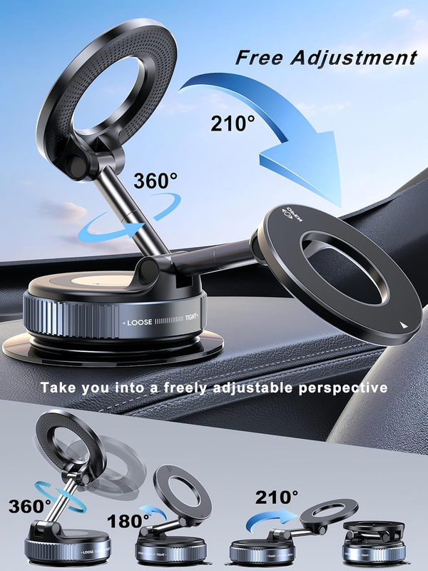 Upgraded 360° Vacuum Magnetic Phone Holder, Magnetic Car Phone Mount, Hands-Free