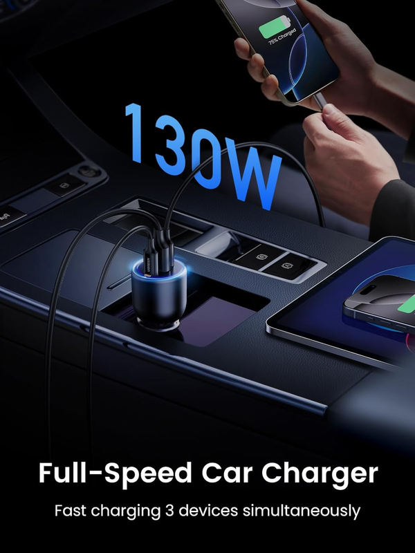 130W Car Charger USB C Fast Charger (with 100W USB C Cable) PD3.0 QC4.0 PPS Fast