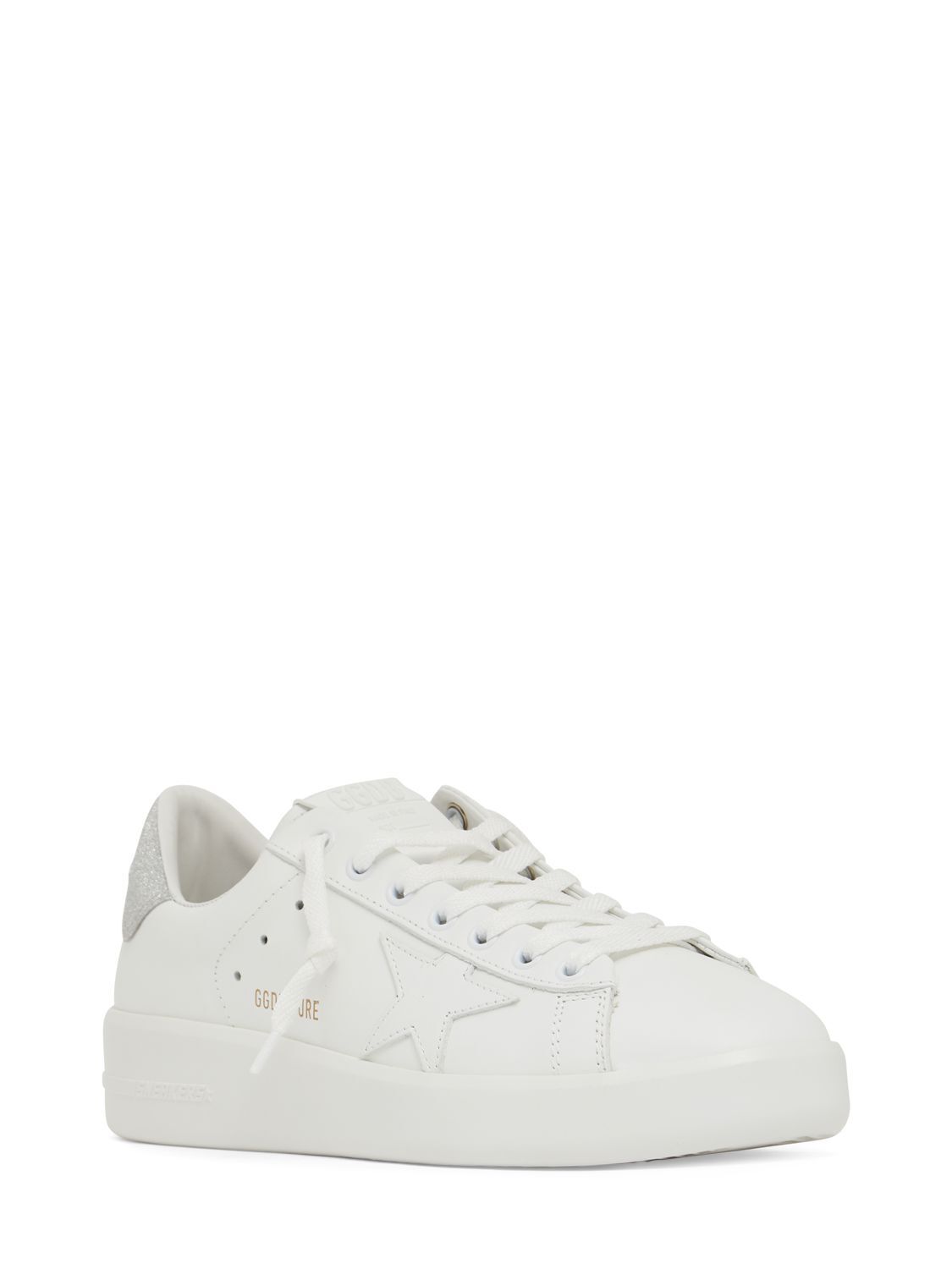 Pre-owned Golden Goose Purestar Women's White/silver Leather Low Top Sneakers