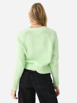 Pre-owned White + Warren Cotton Rope Button Cardigan In Lime Cord - Size L