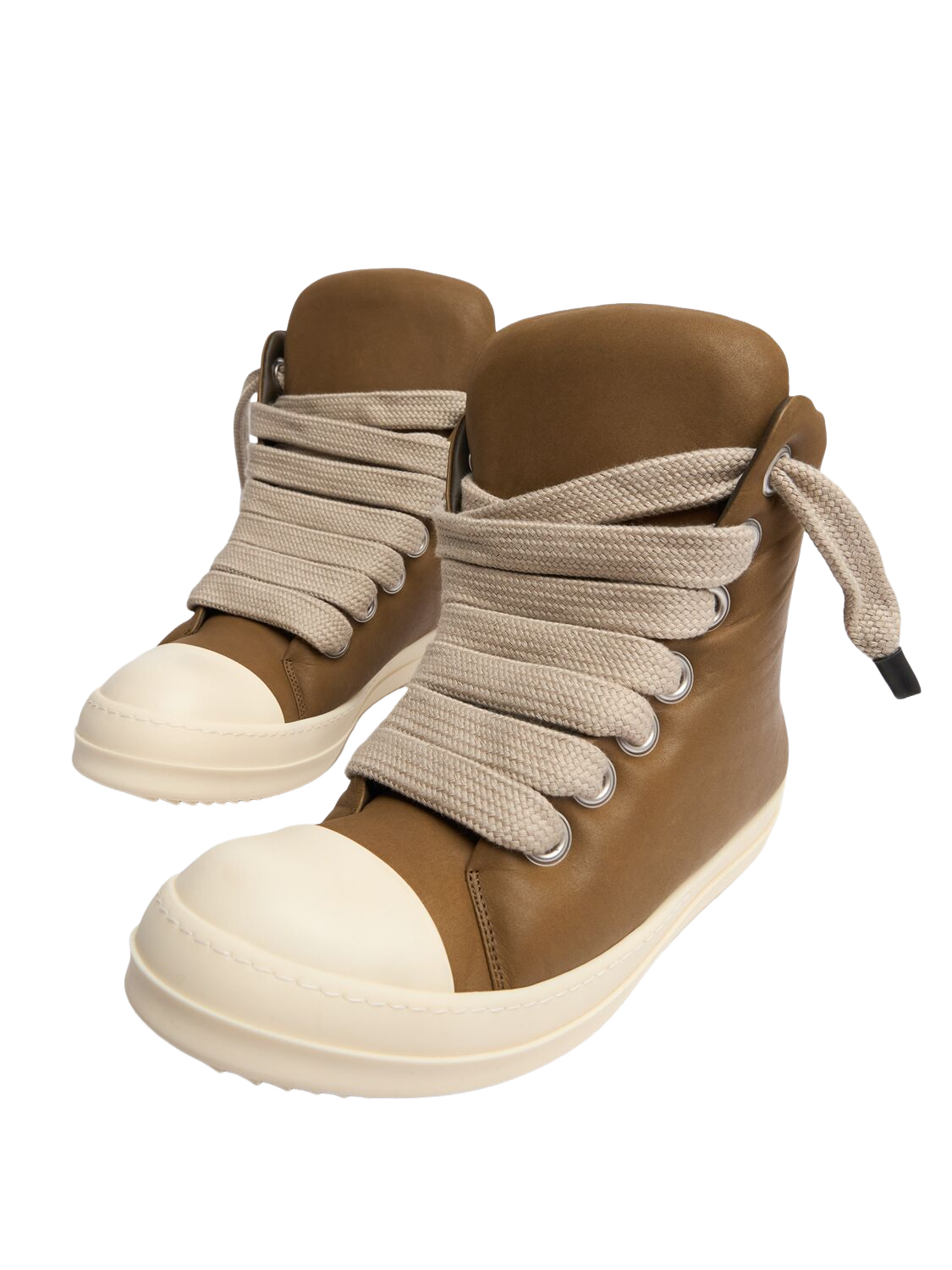 Pre-owned Rick Owens Jumbolaced Porterville Padded High Top Bean/milk Sneakers Fw24 In Brown