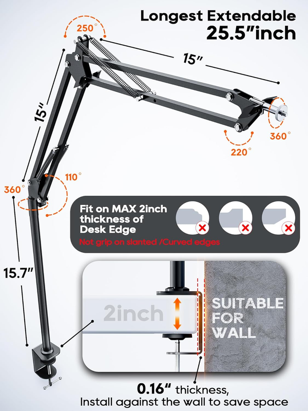 Overhead Camera Mount, 5lb Horizontal Load-Bearing, 360° Adjustable Camera Stand