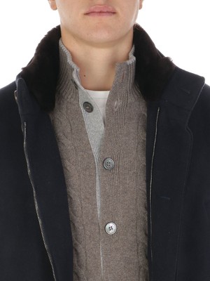 Pre-owned Corneliani Mens Shearling Neck Wool Down Jacket 40 Regular Navy It 50 $1495 In Blue