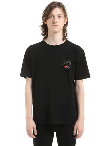 【関税&送料込】Saint Laurent Charcoal Cotton T-Shirt Thumbnail-749102Y37IL1000_A.