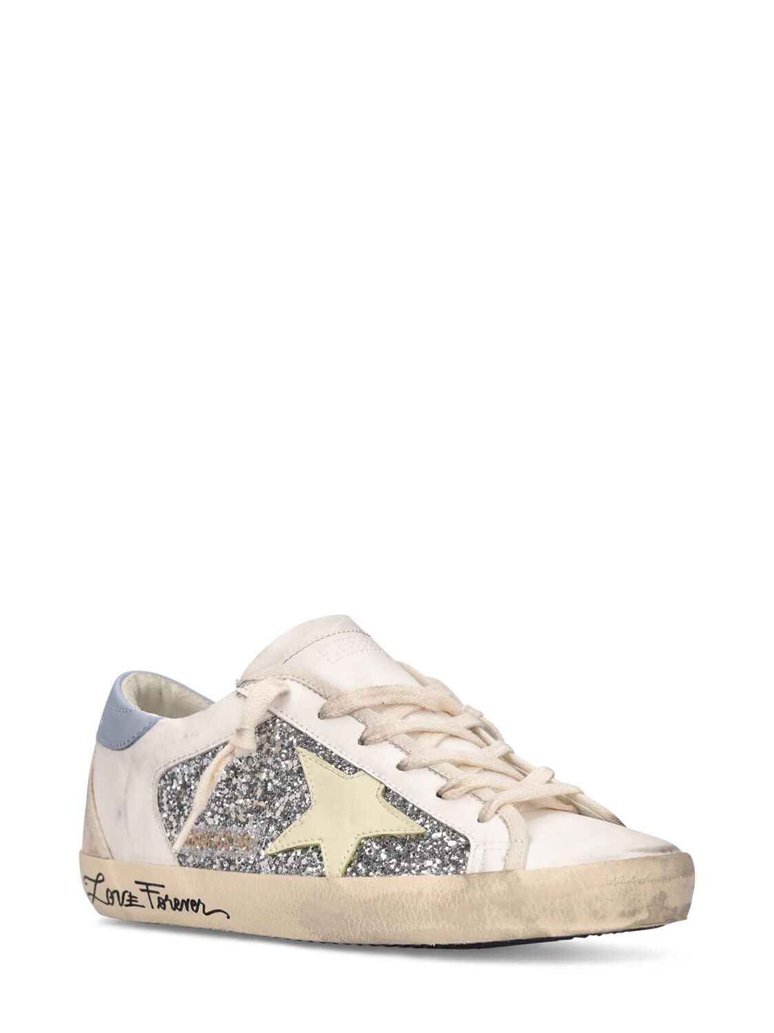 Pre-owned Golden Goose Super-star Women's White/blue Glittered Low Top Sneakers