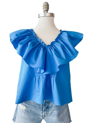 Pre-owned Hunter Bell Women's Keller Top In Ocean Blue - Size S