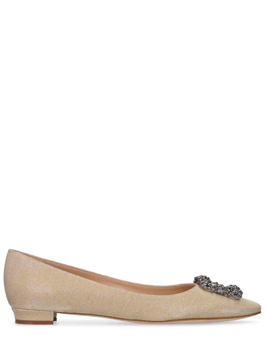 MANOLO BLAHNIK Hangisiflat $1175 Gold Glitter Fabric Jewel