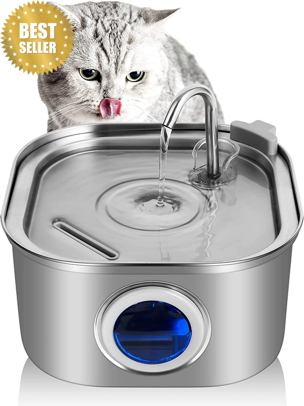 Cat Water Fountain, 3.2L/108Oz Pet Water Fountain Stainless Steel, Dog Water Dis