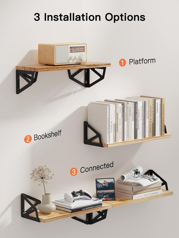 Amada Floating Shelves Set of 4, Wall Bookshelf for Living Room/Bedroom/Office,