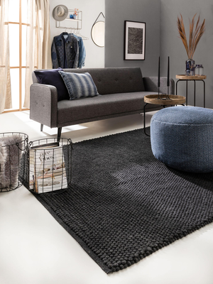 benuta Wollteppich Beads Anthrazit 200 x 300 cm Teppich Wohnzimmer Kurzfloor