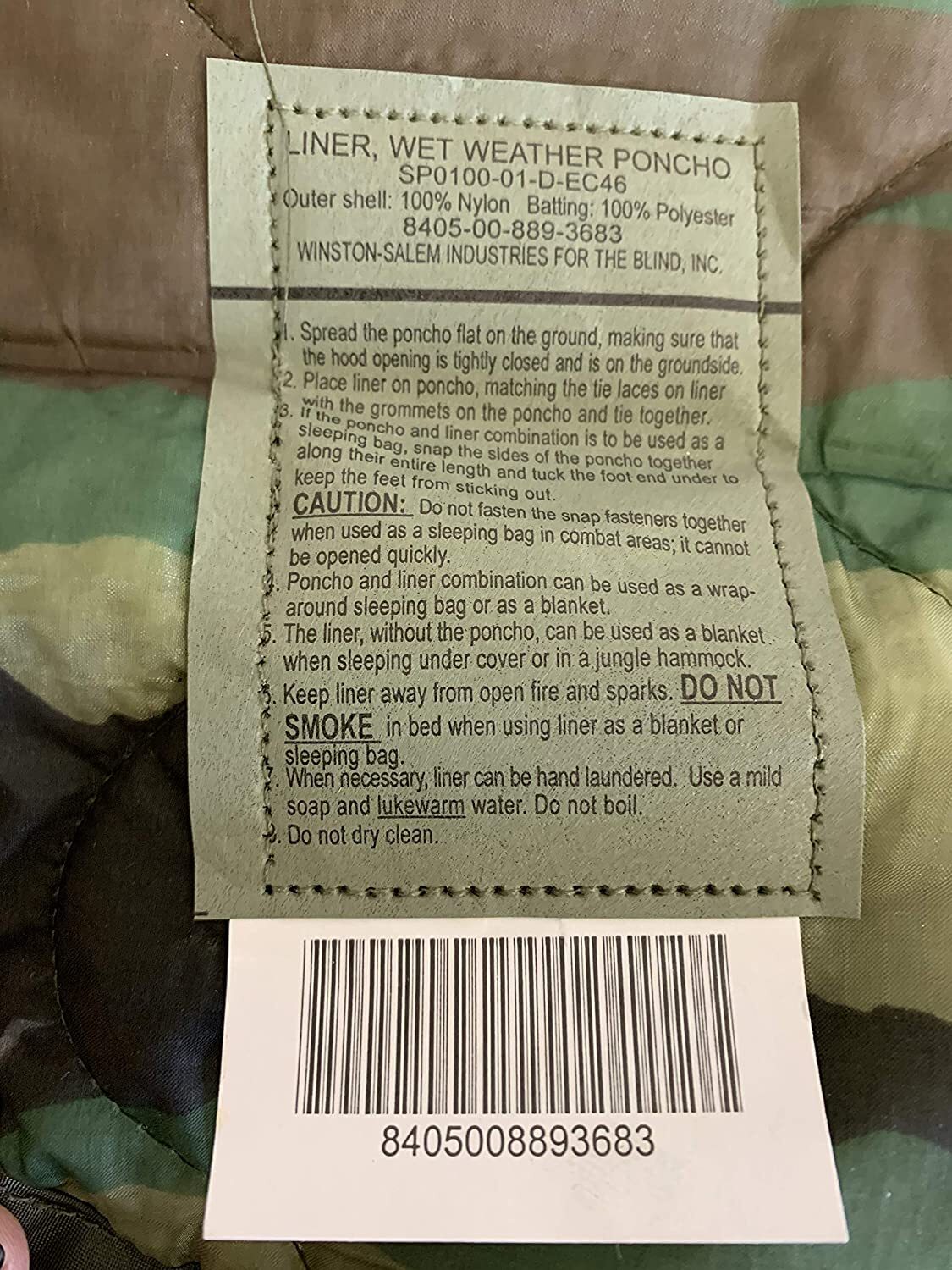 USGI Authentic Poncho Liner/Woobie Woodland Camo US MIL Issue New with tag 