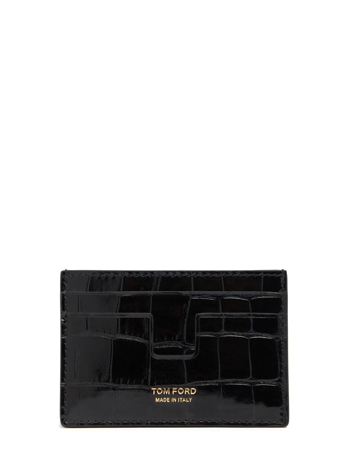 Pre-owned Tom Ford Men's Black Croc Printed Glossy Leather Classic Card Holder