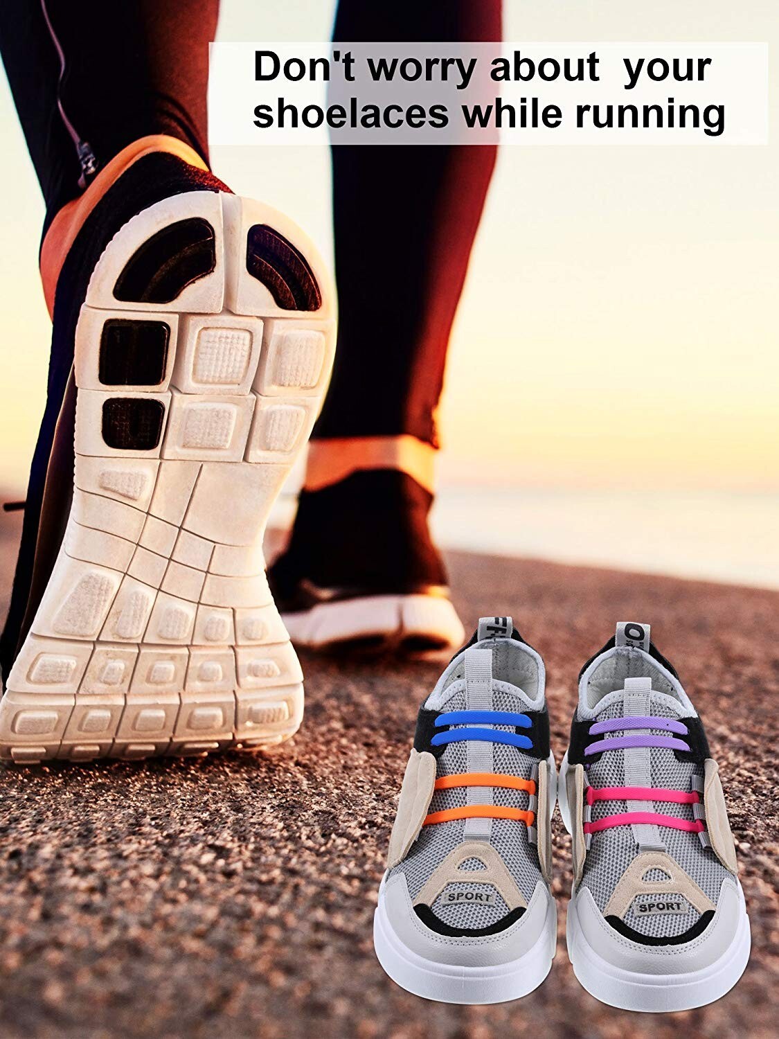 4 Pairs No Tie Shoelaces Elastic Shoe Laces Silicone Rubber Kids Adults Sneakers