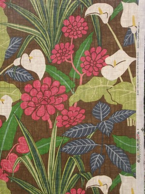 Retro Robert Allen Tropical Jungle Lily Linen Decorator Fabric 56x36