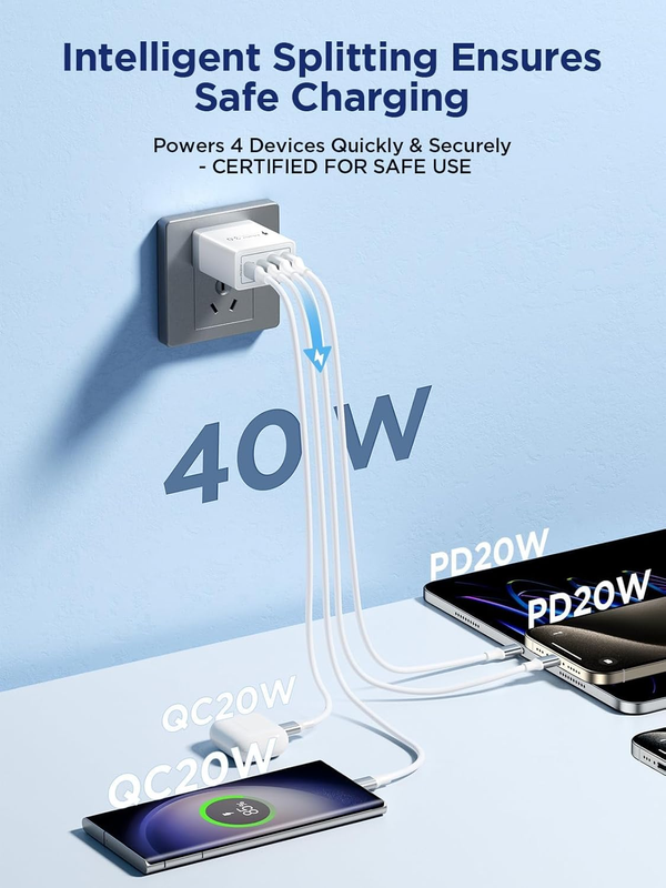 USB C Charger Block, 40W Dual USB C Wall Charger PD+QC USB Wall Plug Multiport T
