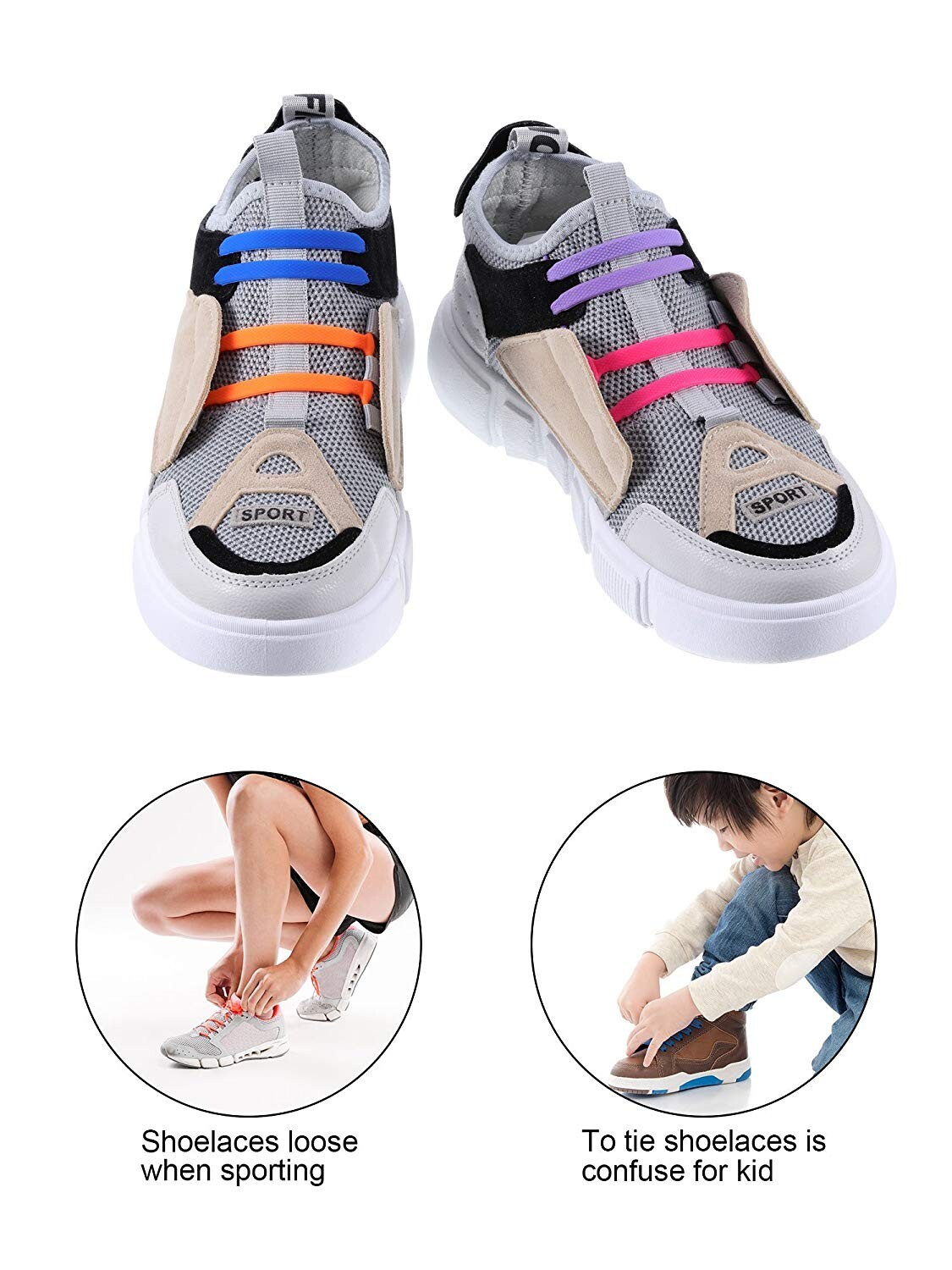 4 Pairs No Tie Shoelaces Elastic Shoe Laces Silicone Rubber Kids Adults Sneakers