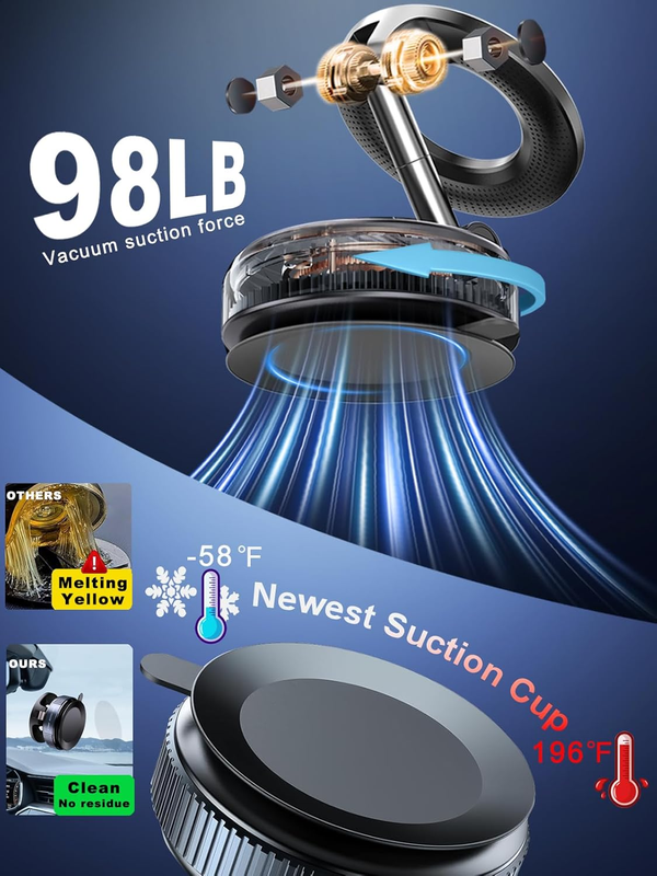 Upgraded 360° Vacuum Magnetic Phone Holder, Magnetic Car Phone Mount, Hands-Free